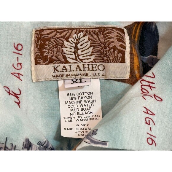 Kalaheo Hawaiian Shirt USS Aircraft Carrier Battleship WWII XL Men Button-Up USA - Picture 4 of 4